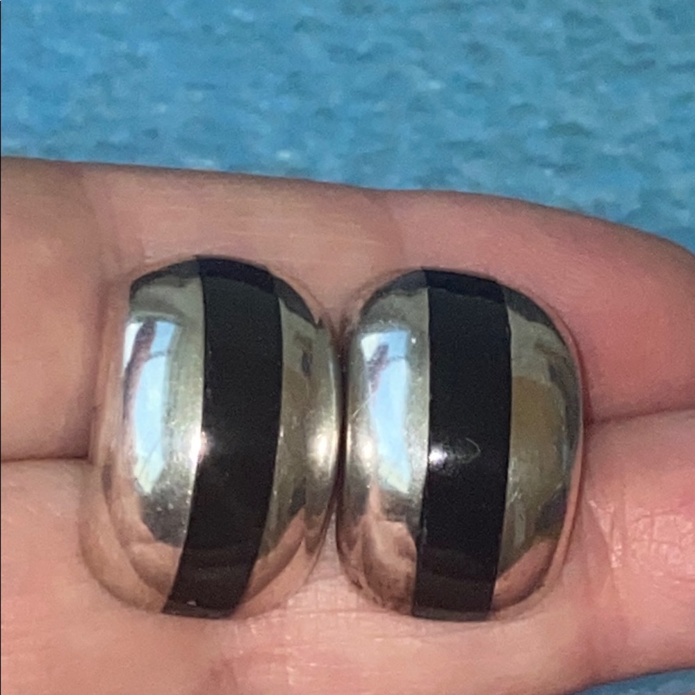 Taxco Mexico sterling Onyx ANTONIO Earrings